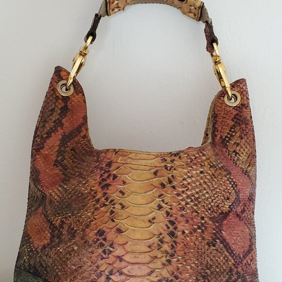 Red green orange Brown tan black rainbow leather hobo cowgirl snakeskin purse - Picture 9 of 11